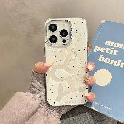 TSP39 Cute Phone Cases for iPhone 11, 12, 13, 14, and 15 Pro Max - White Lucky letter - Plating Back Cover - Touchy Style