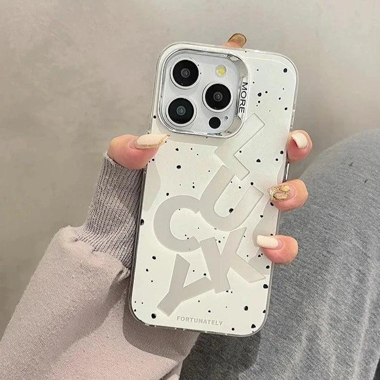 TSP39 Cute Phone Cases for iPhone 11, 12, 13, 14, and 15 Pro Max - White Lucky letter - Plating Back Cover - Touchy Style