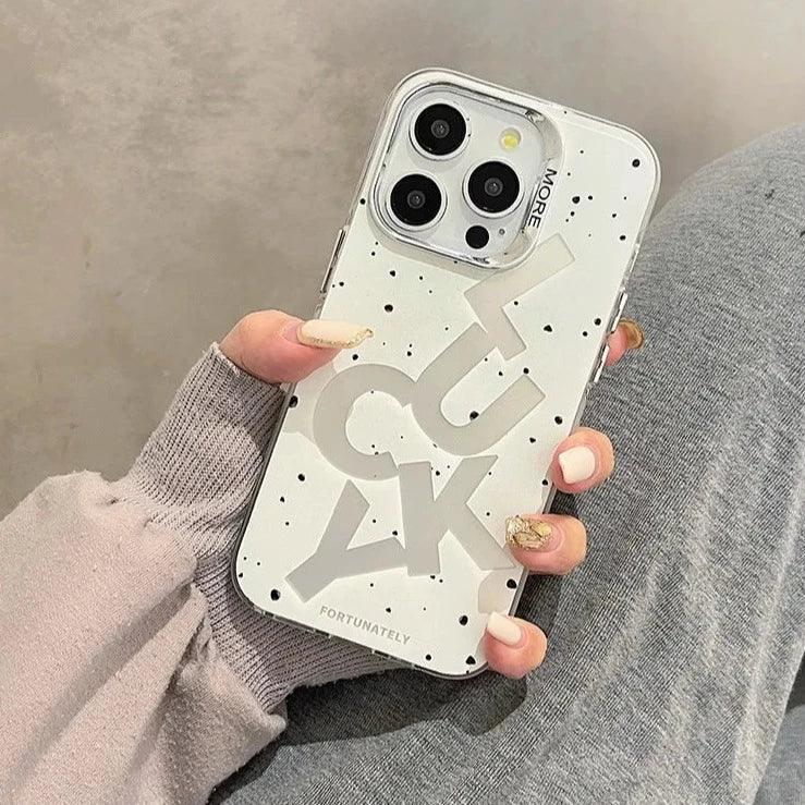 TSP39 Cute Phone Cases for iPhone 11, 12, 13, 14, and 15 Pro Max - White Lucky letter - Plating Back Cover - Touchy Style