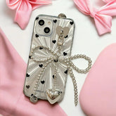 TSP4 Cute Phone Case For iPhone 15, 14, 13, 12 Pro Max, 11 - Laser Heart and Polka Dot Pattern and Bowknot Pendant - Touchy Style