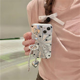 TSP4 Cute Phone Case For iPhone 15, 14, 13, 12 Pro Max, 11 - Laser Heart and Polka Dot Pattern and Bowknot Pendant - Touchy Style