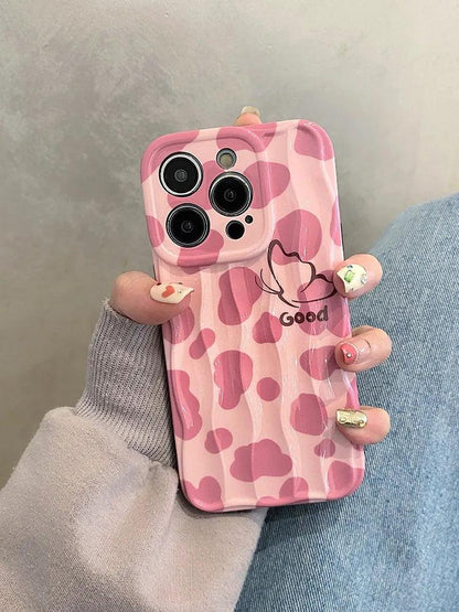 TSP41 Cute Phone Cases For iPhone 15 Pro Max, 14, 13, 12, and 11 - Pink Leopard Wavy Design - Touchy Style