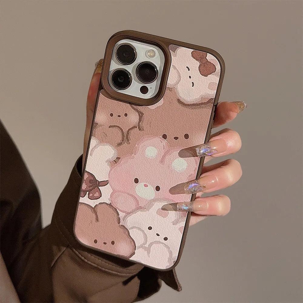 TSP42 Cute Phone Cases For iPhone 15, 14, 11, 12, and 13 Pro Max Plus - Cartoon Bear Design - Leather Cover - Touchy Style