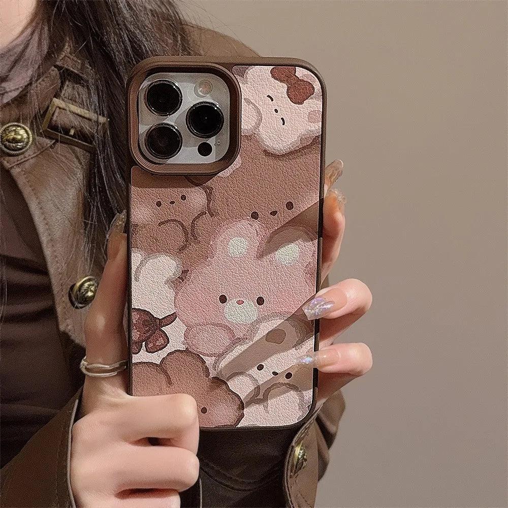 TSP42 Cute Phone Cases For iPhone 15, 14, 11, 12, and 13 Pro Max Plus - Cartoon Bear Design - Leather Cover - Touchy Style