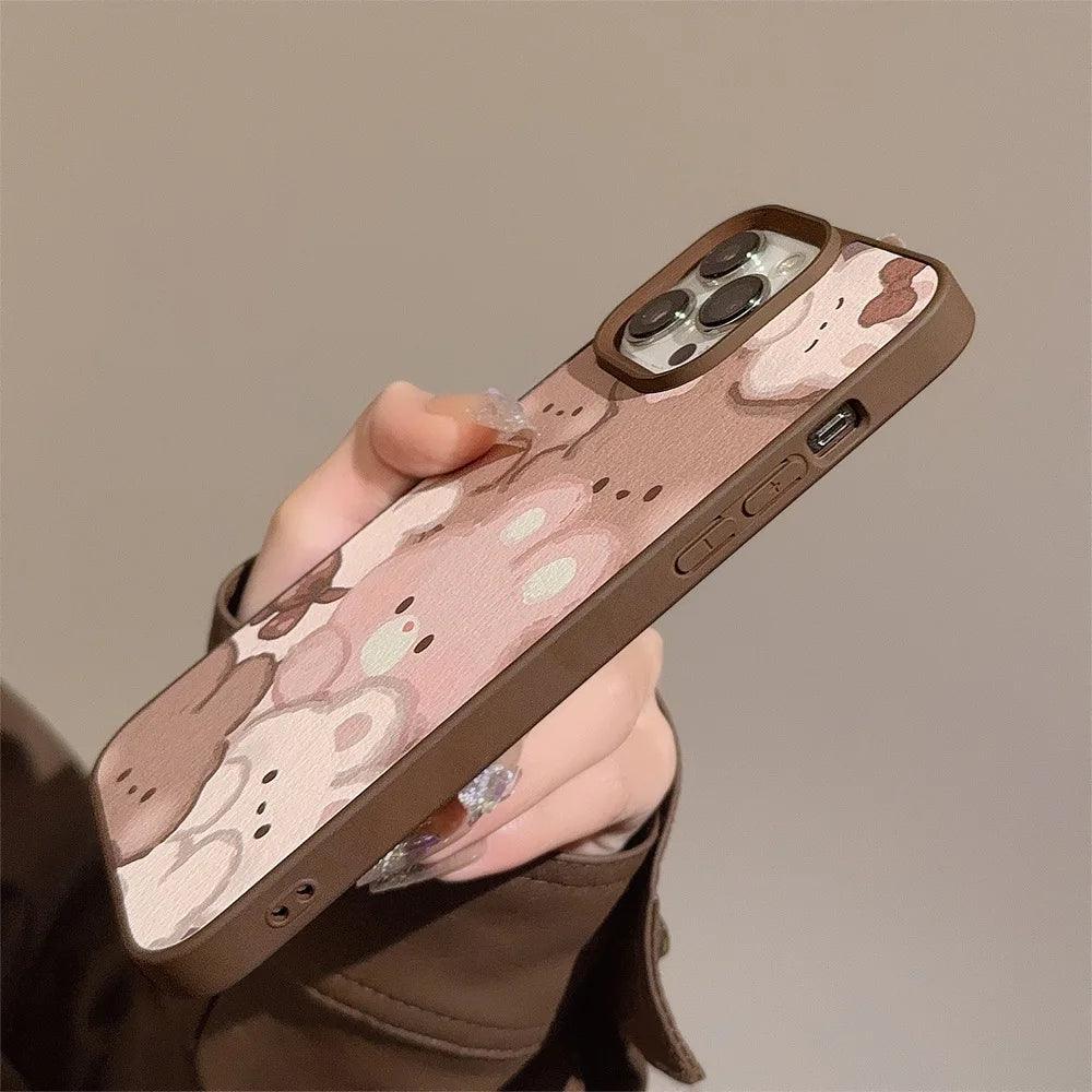 TSP42 Cute Phone Cases For iPhone 15, 14, 11, 12, and 13 Pro Max Plus - Cartoon Bear Design - Leather Cover - Touchy Style