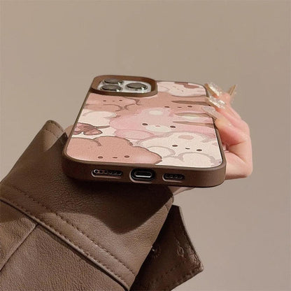 TSP42 Cute Phone Cases For iPhone 15, 14, 11, 12, and 13 Pro Max Plus - Cartoon Bear Design - Leather Cover - Touchy Style