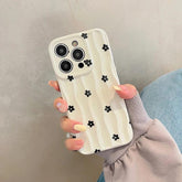 TSP49 Cute Phone Cases For iPhone 13, 11, 12, 14, and 15 Pro Max - Black Flowers 3D Wavy Pattern - Touchy Style