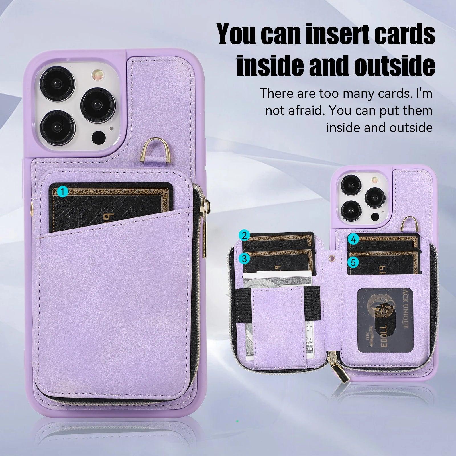 TSP52 Cute Phone Cases For iPhone 14 Pro Max, 15, 13, 12, and 11 - Leather Wallet - Crossbody Cover - Touchy Style