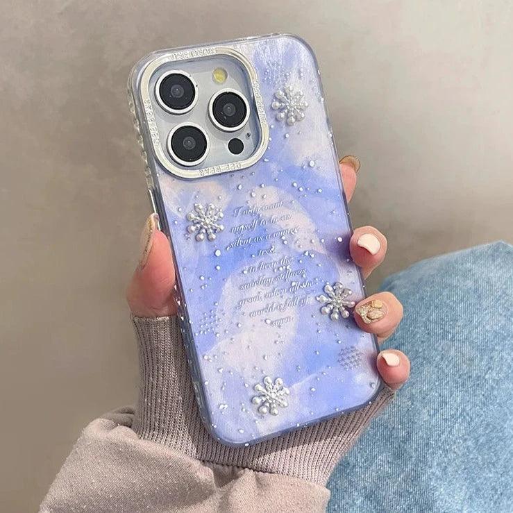 TSP56 Cute Phone Cases for iPhone 11, 12, 13, 14, and 15 Pro Max - White Snowflake Gradient Pattern - Touchy Style