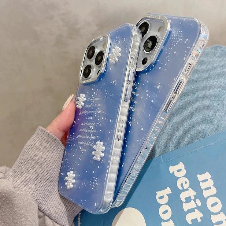 TSP56 Cute Phone Cases for iPhone 11, 12, 13, 14, and 15 Pro Max - White Snowflake Gradient Pattern - Touchy Style