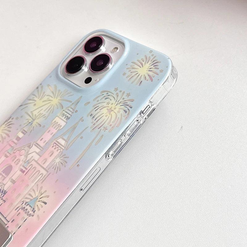 TSP58 Cute Phone Cases For iPhone 15 Pro Max, 14, 13, and 12 Pro Max - Fireworks Castle Design - With Holder Stand - Touchy Style