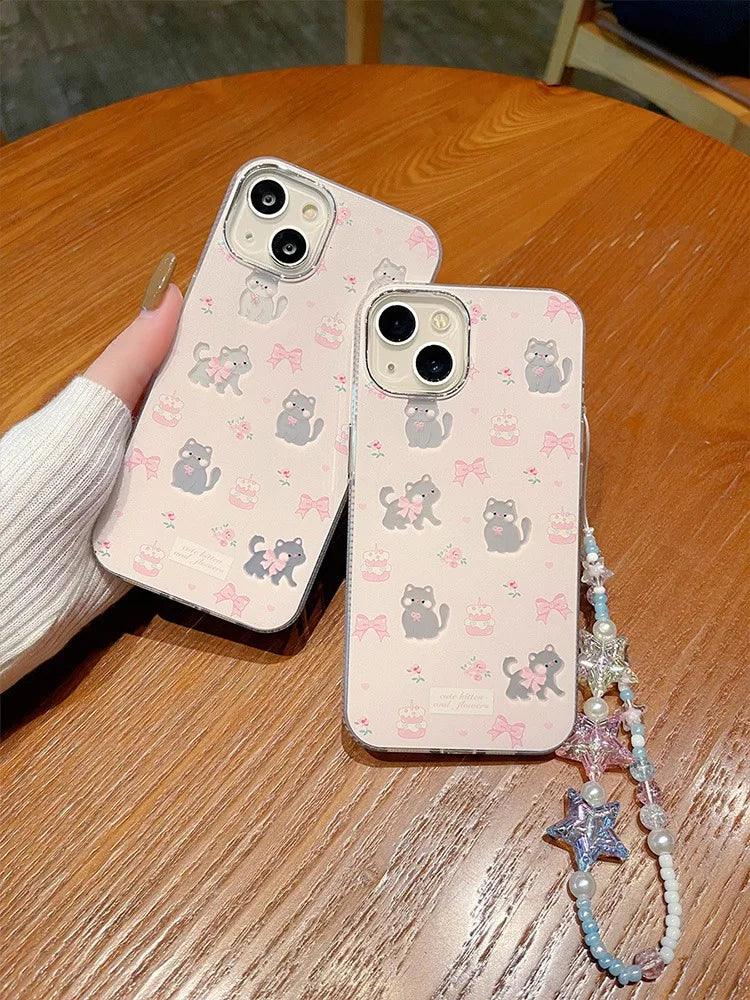 TSP59 Cute Phone Cases For iPhone 11, 12, 13, 14, 15 Pro Max, and 15 Plus - Lovely Bowknot Cat Design - Touchy Style