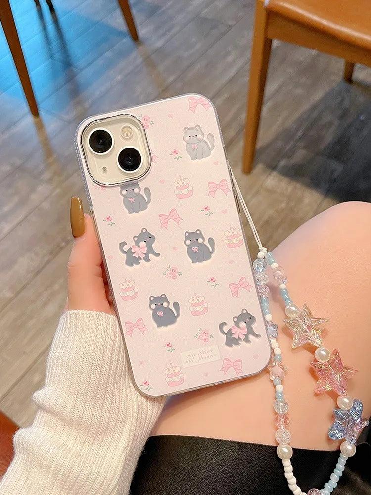 TSP59 Cute Phone Cases For iPhone 11, 12, 13, 14, 15 Pro Max, and 15 Plus - Lovely Bowknot Cat Design - Touchy Style