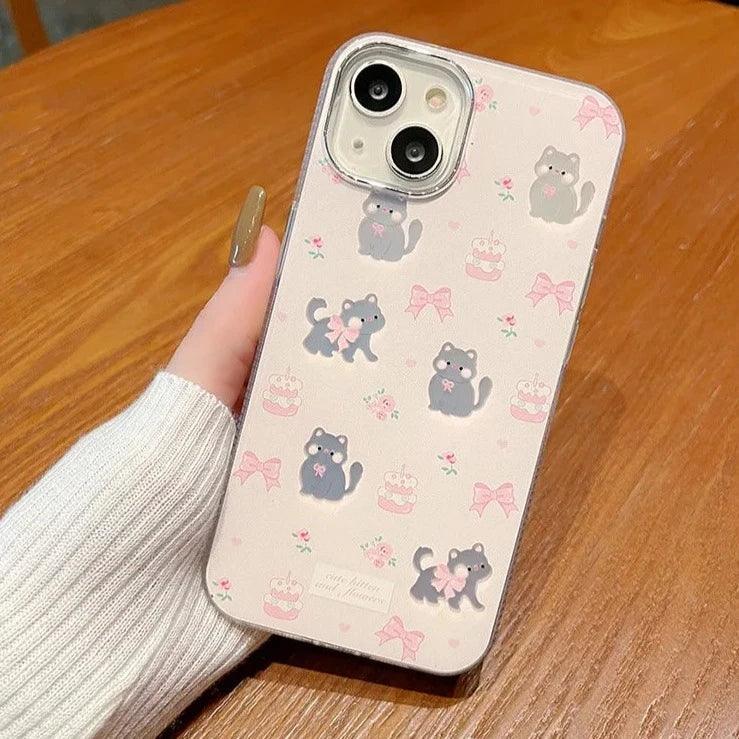 TSP59 Cute Phone Cases For iPhone 11, 12, 13, 14, 15 Pro Max, and 15 Plus - Lovely Bowknot Cat Design - Touchy Style