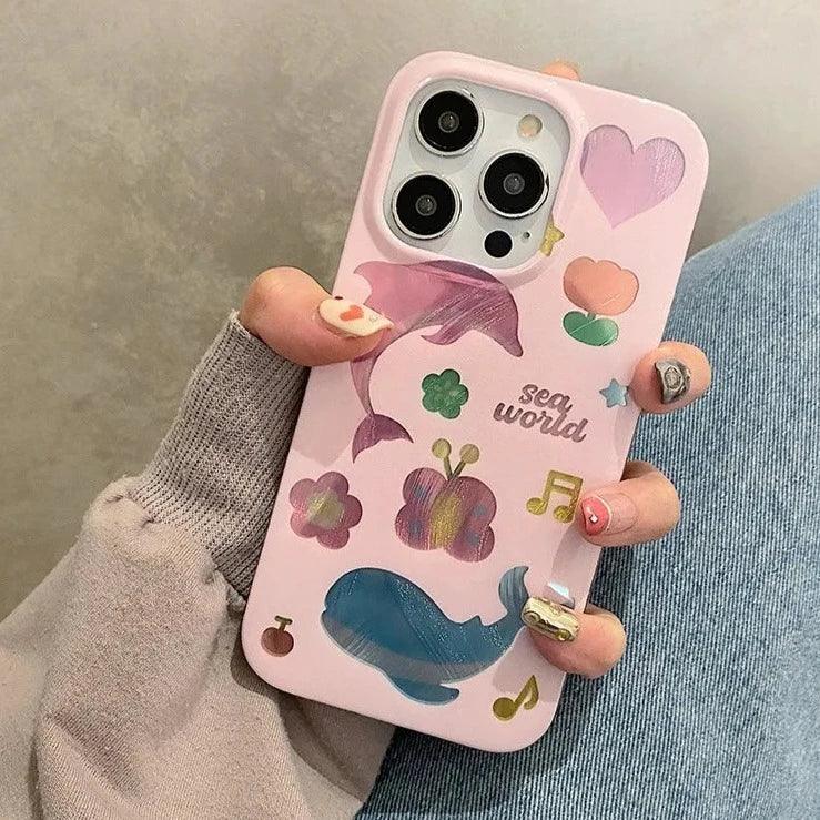 TSP60 Cute Phone Cases For iPhone 15 Pro Max, 14, 13, 12, and 11 - Dolphin Girly Pink Cover - Touchy Style