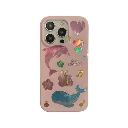 TSP60 Cute Phone Cases For iPhone 15 Pro Max, 14, 13, 12, and 11 - Dolphin Girly Pink Cover - Touchy Style