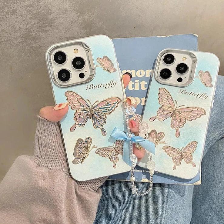 TSP61 Cute Phone Case for iPhone 15 Pro Max, 14, 13, 11, and 12 - Gradient Butterfly Design - Touchy Style