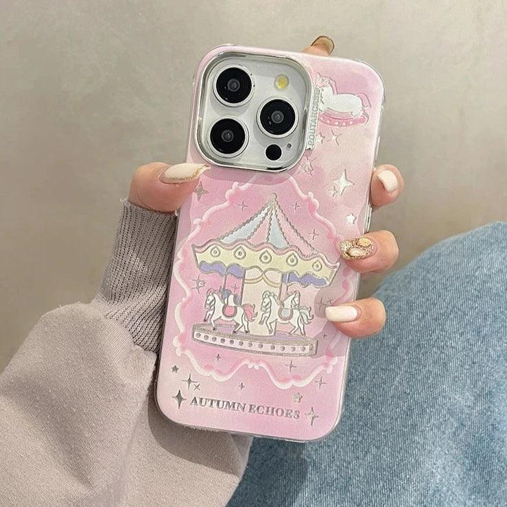 TSP62 Cute Phone Case For iPhone 11, 12, 14, or 15 Pro Max - Cartoon Carousel Pattern - Touchy Style