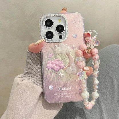 TSP63 Cute Phone Case For iPhone 15 Pro Max, 14, 13, or 11 - Plating 3D Dreamy Pearl, Stars, Clouds, and Moon Design - Touchy Style