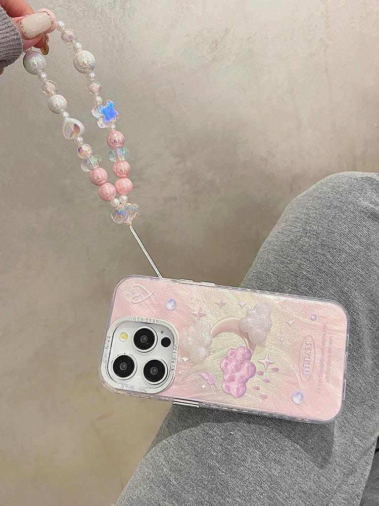 TSP63 Cute Phone Case For iPhone 15 Pro Max, 14, 13, or 11 - Plating 3D Dreamy Pearl, Stars, Clouds, and Moon Design - Touchy Style