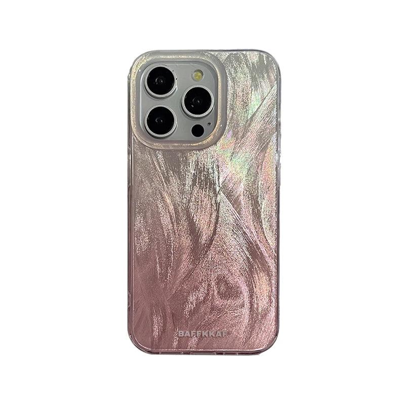 TSP64 Cute Phone Case for iPhone 11, 12, 13, 14, 15 Pro Max, and 15 Plus - Stylish Laser Gradient Feather Pattern - Touchy Style
