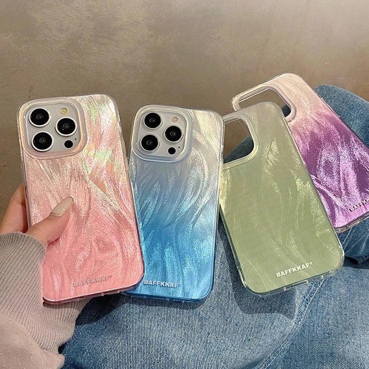 TSP64 Cute Phone Case for iPhone 11, 12, 13, 14, 15 Pro Max, and 15 Plus - Stylish Laser Gradient Feather Pattern - Touchy Style
