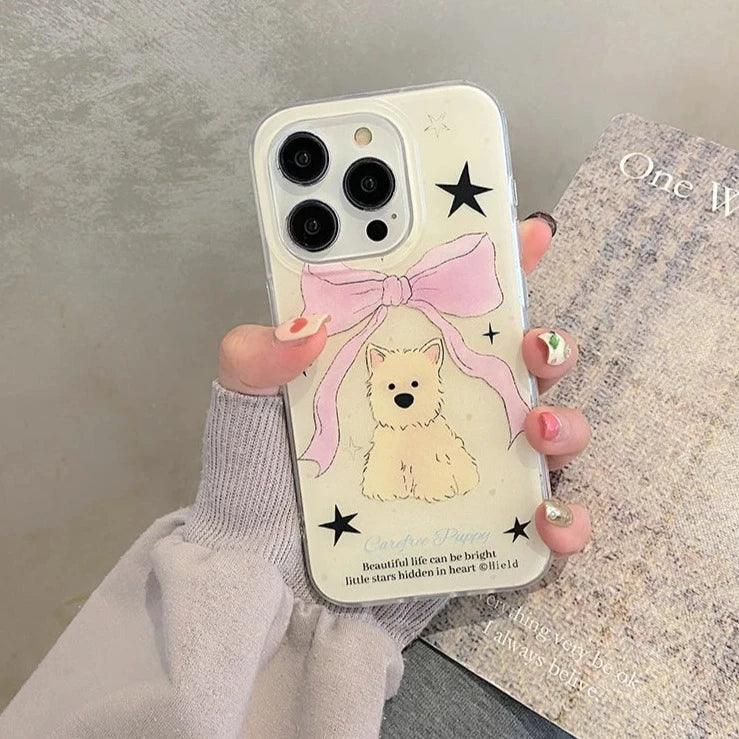 TSP67 Cute Phone Case For iPhone 15 Pro Max, 11, 12, 13, 14, and 15 Plus - Lovey Bowknot Dog Design - Touchy Style