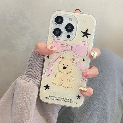 TSP67 Cute Phone Case For iPhone 15 Pro Max, 11, 12, 13, 14, and 15 Plus - Lovey Bowknot Dog Design - Touchy Style