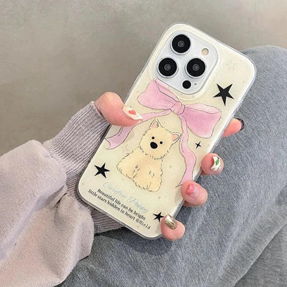 TSP67 Cute Phone Case For iPhone 15 Pro Max, 11, 12, 13, 14, and 15 Plus - Lovey Bowknot Dog Design - Touchy Style