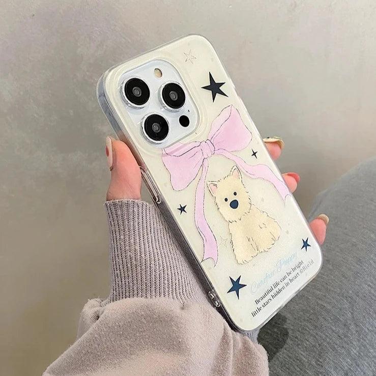 TSP67 Cute Phone Case For iPhone 15 Pro Max, 11, 12, 13, 14, and 15 Plus - Lovey Bowknot Dog Design - Touchy Style