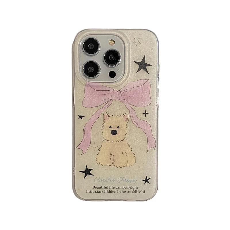 TSP67 Cute Phone Case For iPhone 15 Pro Max, 11, 12, 13, 14, and 15 Plus - Lovey Bowknot Dog Design - Touchy Style