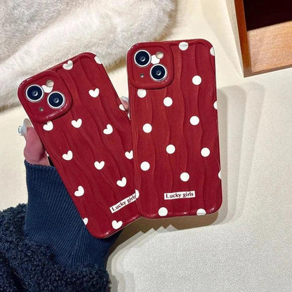 TSP69 Cute Phone Case For iPhone 11, 12, 13, 14, 15 Pro Max - Stylish Red Hearts - Wavy Pattern - Touchy Style