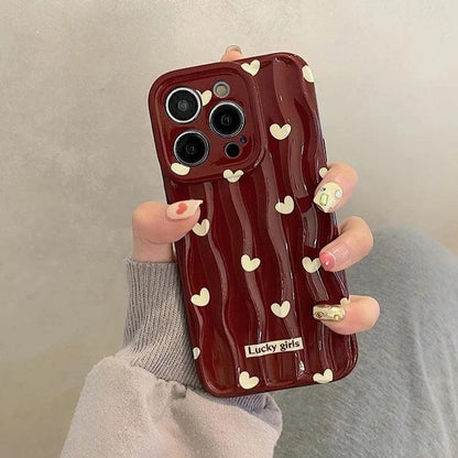 TSP69 Cute Phone Case For iPhone 11, 12, 13, 14, 15 Pro Max - Stylish Red Hearts - Wavy Pattern - Touchy Style