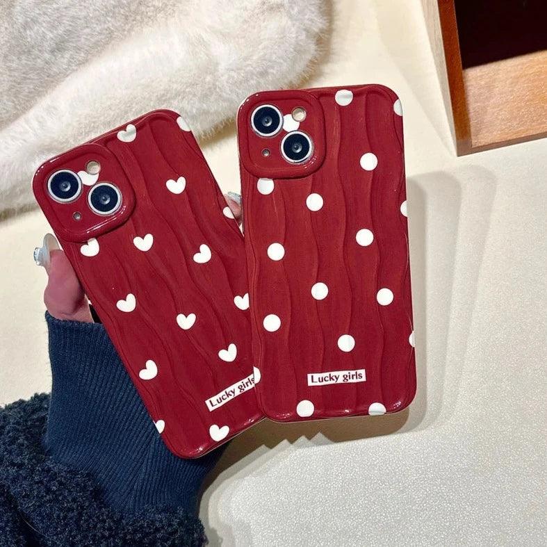 TSP69 Cute Phone Case For iPhone 11, 12, 13, 14, 15 Pro Max - Stylish Red Hearts - Wavy Pattern - Touchy Style