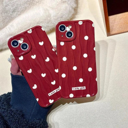 TSP69 Cute Phone Case For iPhone 11, 12, 13, 14, 15 Pro Max - Stylish Red Hearts - Wavy Pattern - Touchy Style