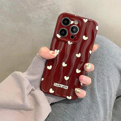 TSP69 Cute Phone Case For iPhone 11, 12, 13, 14, 15 Pro Max - Stylish Red Hearts - Wavy Pattern - Touchy Style