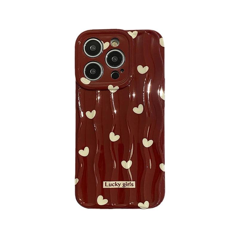 TSP69 Cute Phone Case For iPhone 11, 12, 13, 14, 15 Pro Max - Stylish Red Hearts - Wavy Pattern - Touchy Style