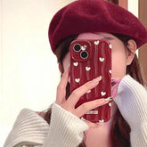 TSP69 Cute Phone Case For iPhone 11, 12, 13, 14, 15 Pro Max - Stylish Red Hearts - Wavy Pattern - Touchy Style