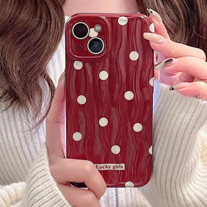 TSP69 Cute Phone Case For iPhone 11, 12, 13, 14, 15 Pro Max - Stylish Red Hearts - Wavy Pattern - Touchy Style