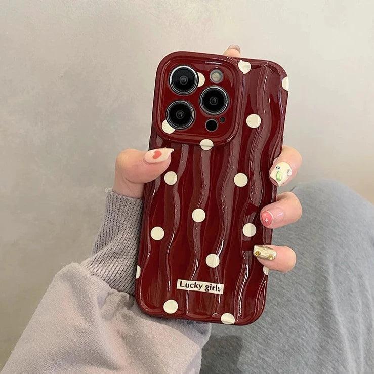 TSP69 Cute Phone Case For iPhone 11, 12, 13, 14, 15 Pro Max - Stylish Red Hearts - Wavy Pattern - Touchy Style