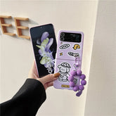 TSP76 Cute Phone Cases For Galaxy Z Flip 3 4 Flip4 5G - Cartoon Purple Cover With Lanyard - Touchy Style