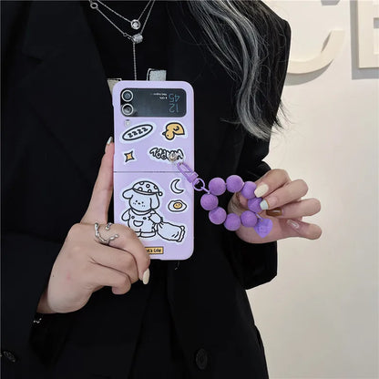 TSP76 Cute Phone Cases For Galaxy Z Flip 3 4 Flip4 5G - Cartoon Purple Cover With Lanyard - Touchy Style