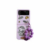 TSP76 Cute Phone Cases For Galaxy Z Flip 3 4 Flip4 5G - Cartoon Purple Cover With Lanyard - Touchy Style