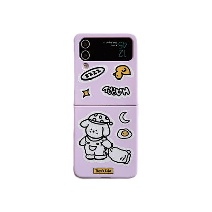 TSP76 Cute Phone Cases For Galaxy Z Flip 3 4 Flip4 5G - Cartoon Purple Cover With Lanyard - Touchy Style