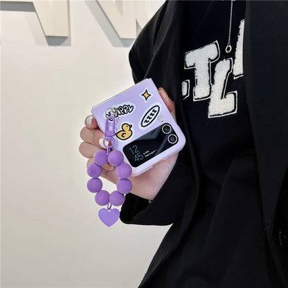 TSP76 Cute Phone Cases For Galaxy Z Flip 3 4 Flip4 5G - Cartoon Purple Cover With Lanyard - Touchy Style