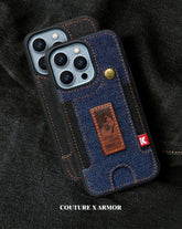 TSP81 Cute Phone Cases For iPhone 14 Pro Max, 13, and 12 Plus - With Card Pocket and Finger Holder - Denim Cover - Touchy Style