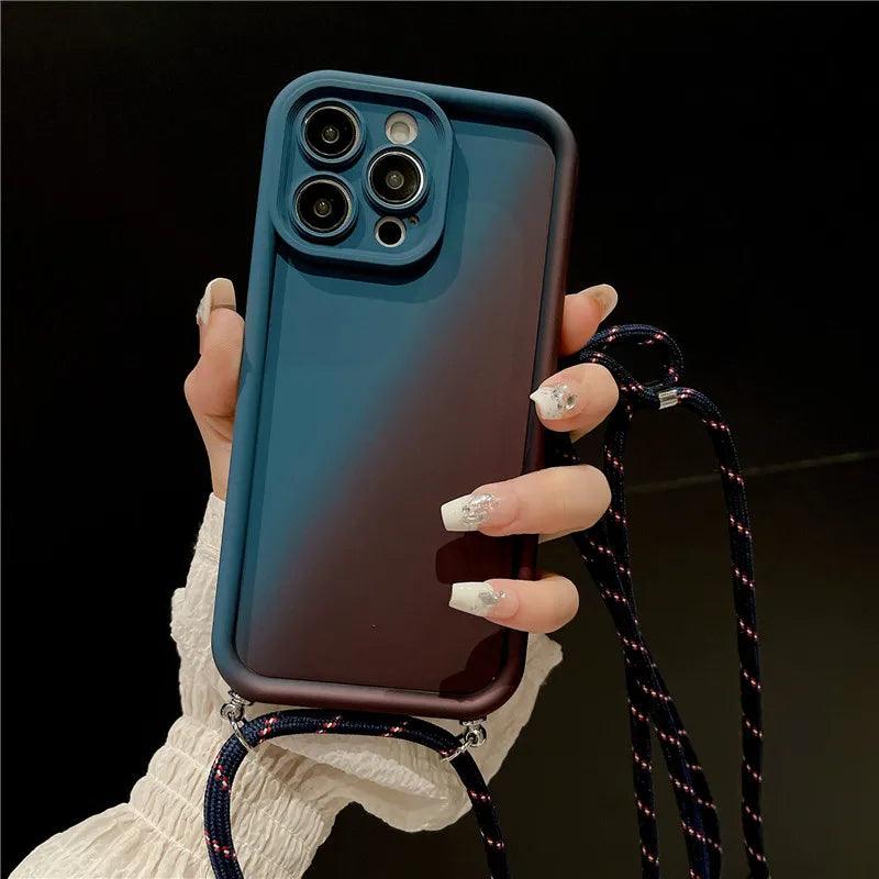 TSP85 Cute Phone Cases For iPhone 15, 14, 13, 12 Pro Max, 11 Pro Max, or 15 Plus - Crossbody Lanyard Gradient Cover - Touchy Style