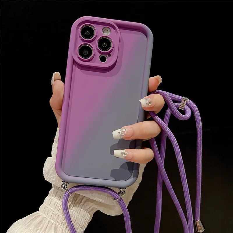 TSP85 Cute Phone Cases For iPhone 15, 14, 13, 12 Pro Max, 11 Pro Max, or 15 Plus - Crossbody Lanyard Gradient Cover - Touchy Style
