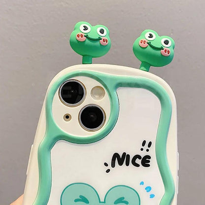 TSP88 Cute Phone Cases For iPhone 11, 12, 13, 14, 15 Pro Max - 3D Swimming Bear Frog Pattern - Wavy Cover - Touchy Style