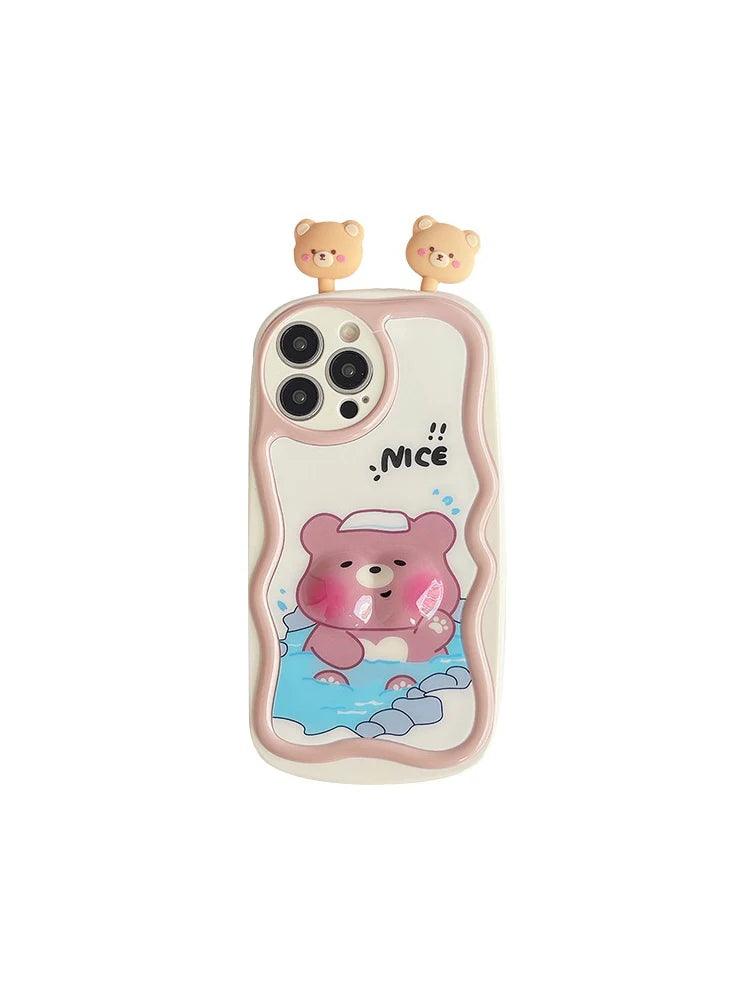 TSP88 Cute Phone Cases For iPhone 11, 12, 13, 14, 15 Pro Max - 3D Swimming Bear Frog Pattern - Wavy Cover - Touchy Style